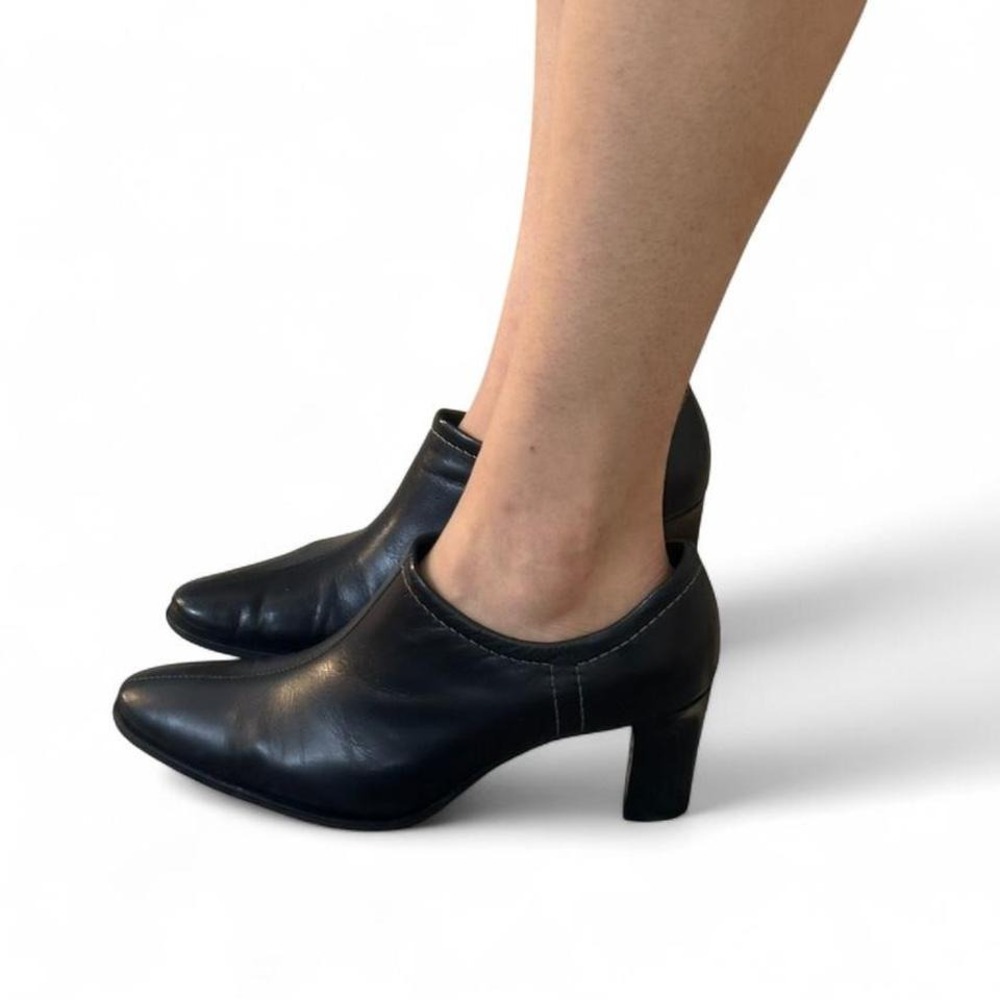 Franco Sarto Black Leather Ankle Booties‎ Sleek Minimalist